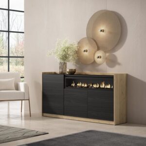 wohnli-moebel-suche-M26030100-1 Sideboard Holzeffekt schwarz eiche 157x37x80cm Kamin mit Feuereffekt 157x80x37cm Spanplatte Schwarz Skraut home Möbel Esszimmermöbel Sideboards, Highboards & niedrige Anrichten