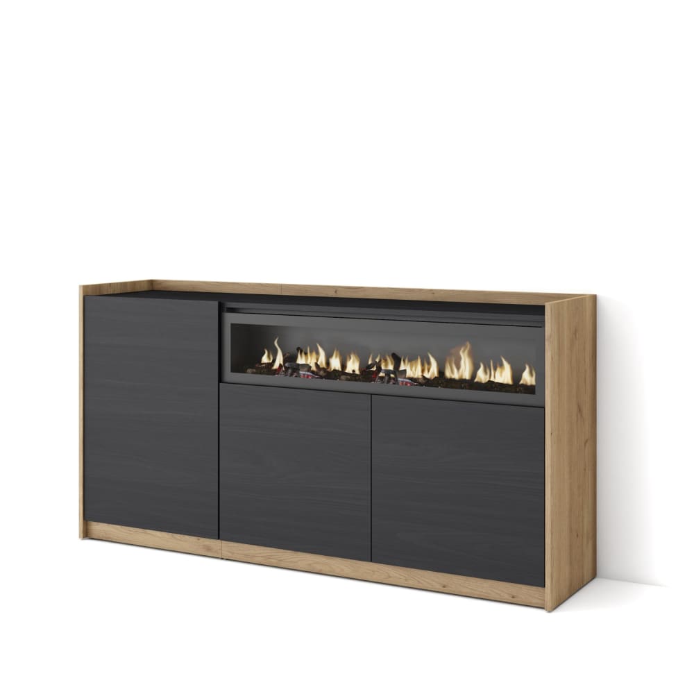 wohnli-moebel-suche-M26030100 Wohnli Möbelsuche - Sideboard Holzeffekt schwarz eiche 157x37x80cm Kamin mit Feuereffekt