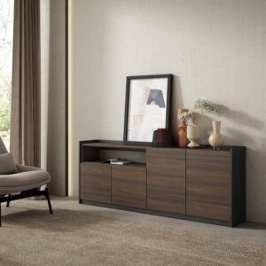 wohnli-moebel-suche-M26030101-1 Sideboard Holzeffekt dunkle Eiche und schwarz 210x37x80cm 210x80x37cm Spanplatte Braun Skraut home Möbel Esszimmermöbel Sideboards, Highboards & niedrige Anrichten