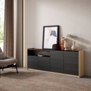 wohnli-moebel-suche-M26030102-1 Sideboard Holzeffekt schwarz und eiche 210x37x80cm 210x80x37cm Spanplatte Schwarz Skraut home Möbel Esszimmermöbel Sideboards, Highboards & niedrige Anrichten
