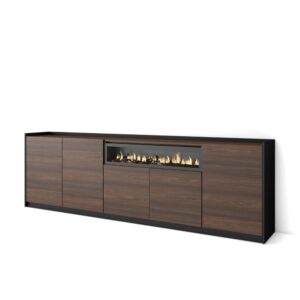 Wohnli Möbelsuche - Sideboard Holzeffekt Eiche schwarz 263x37x80cm Kamin mit Feuereffekt