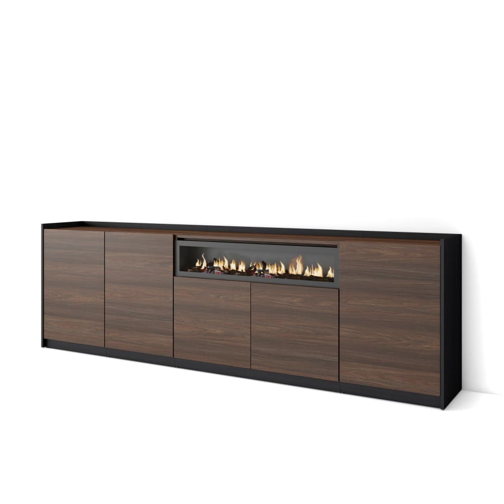 wohnli-moebel-suche-M26030104 Wohnli Möbelsuche - Sideboard Holzeffekt Eiche schwarz 263x37x80cm Kamin mit Feuereffekt