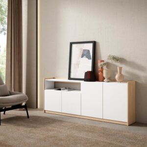Sideboard Holzeffekt weiß und soft eiche 210x37x80cm 210x80x37cm Spanplatte Weiß Skraut home Möbel Esszimmermöbel Sideboards, Highboards & niedrige Anrichten