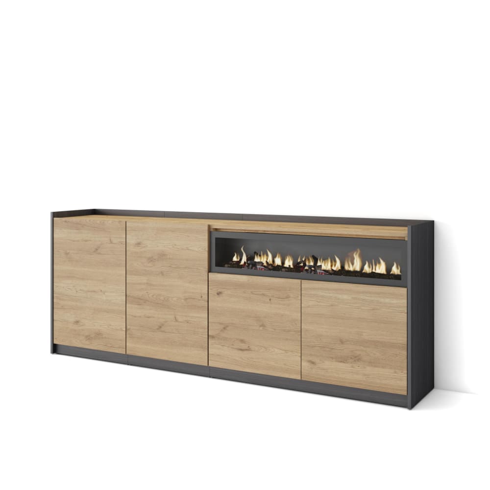 wohnli-moebel-suche-M26030109 Wohnli Möbelsuche - Sideboard Holzeffekt eiche schwarz 210x37x80cm Kamin mit Feuereffekt