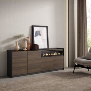 wohnli-moebel-suche-M26030110-1 Sideboard Holzeffekt Eiche schwarz 210x37x80cm Kamin mit Feuereffekt 210x80x37cm Spanplatte Braun Skraut home Möbel Esszimmermöbel Sideboards, Highboards & niedrige Anrichten