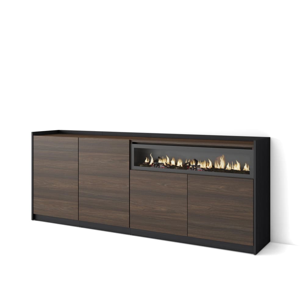 wohnli-moebel-suche-M26030110 Wohnli Möbelsuche - Sideboard Holzeffekt Eiche schwarz 210x37x80cm Kamin mit Feuereffekt