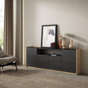wohnli-moebel-suche-M26030112-1 Sideboard Holzeffekt schwarz und eiche 210x37x80cm 210x80x37cm Spanplatte Schwarz Skraut home Möbel Esszimmermöbel Sideboards, Highboards & niedrige Anrichten