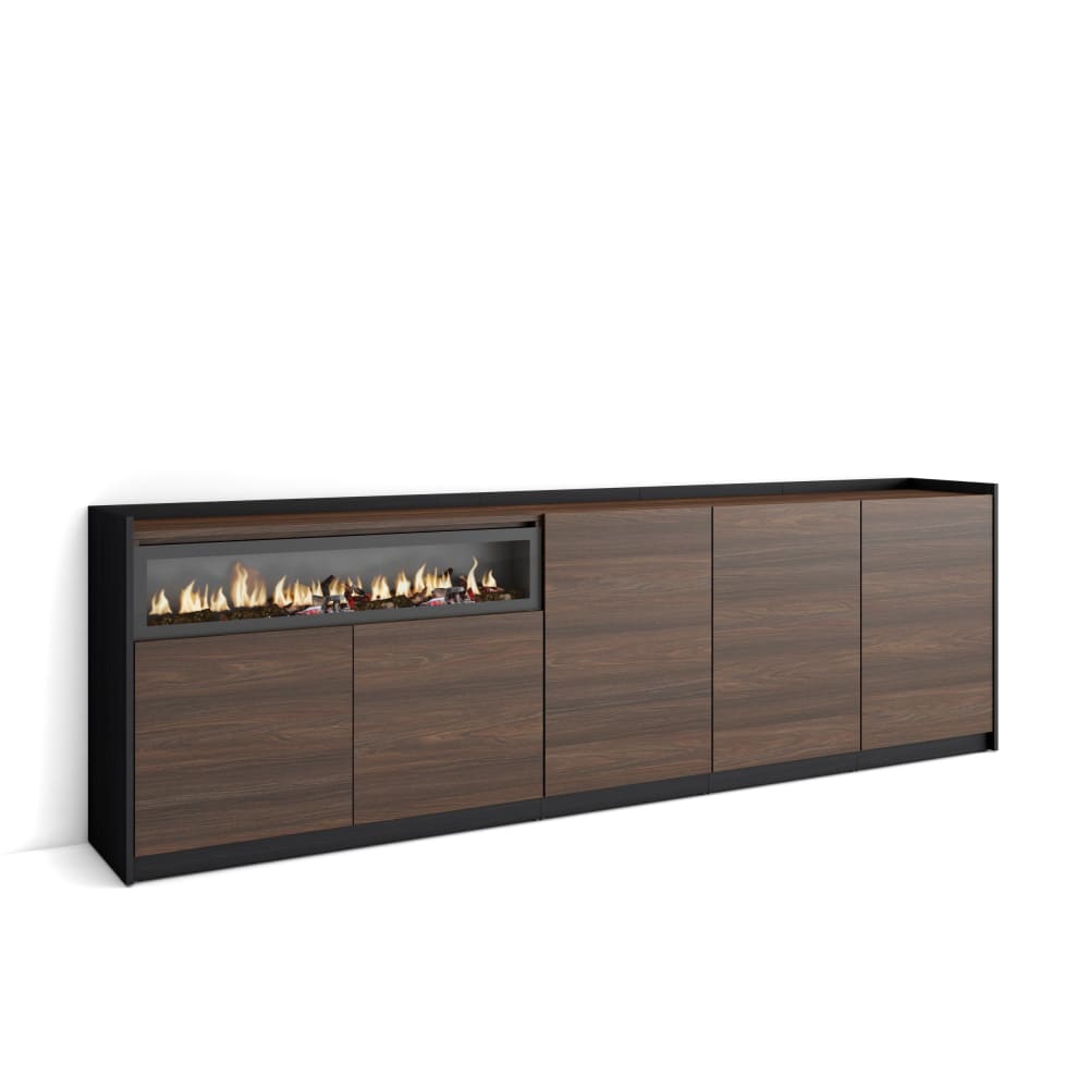 wohnli-moebel-suche-M26030119 Wohnli Möbelsuche - Sideboard Holzeffekt Eiche schwarz 263x37x80cm Kamin mit Feuereffekt