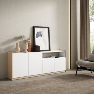 wohnli-moebel-suche-M26030120-1 Sideboard Holzeffekt weiß und soft eiche 210x37x80cm 210x80x37cm Spanplatte Weiß Skraut home Möbel Esszimmermöbel Sideboards, Highboards & niedrige Anrichten
