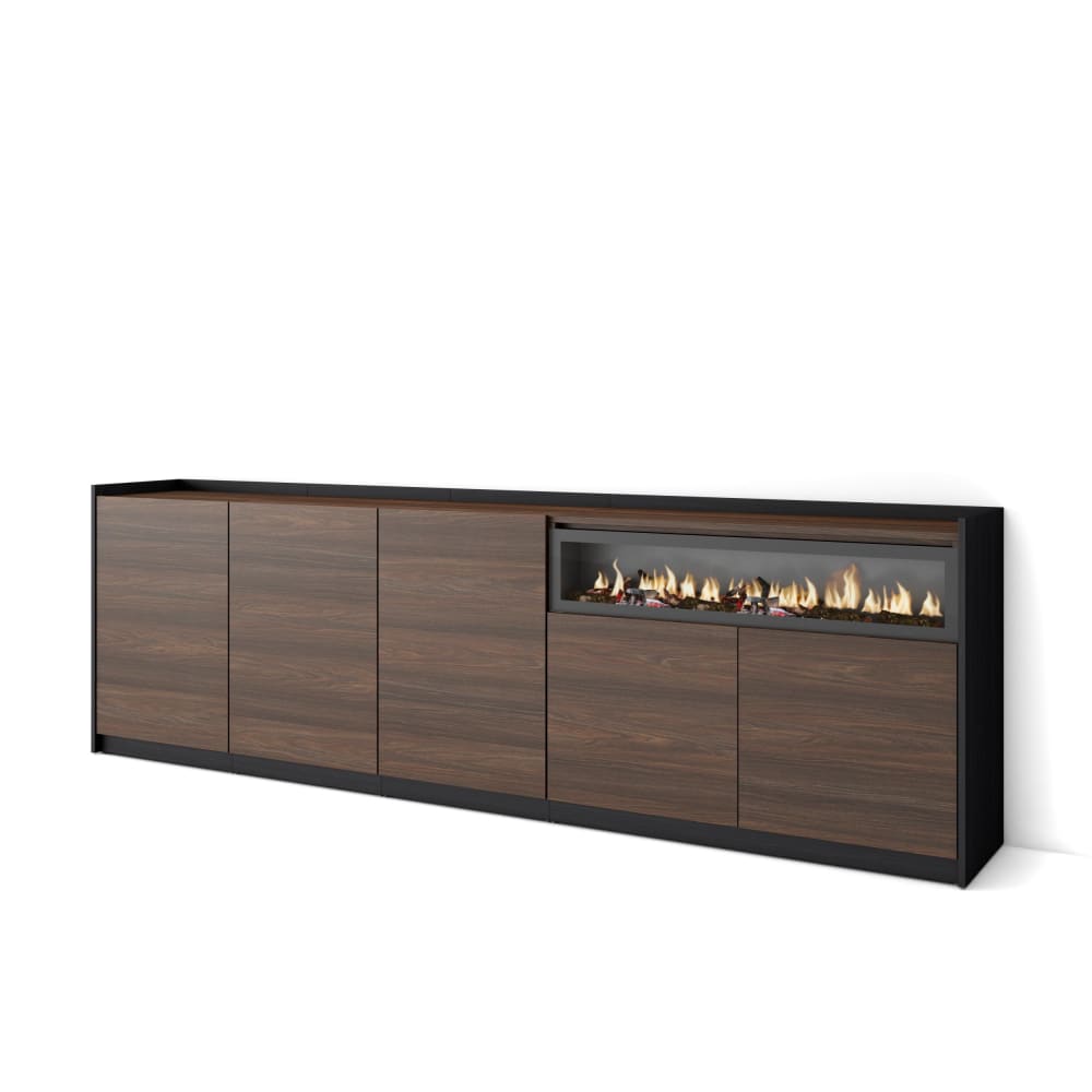 wohnli-moebel-suche-M26030121 Wohnli Möbelsuche - Sideboard Holzeffekt Eiche schwarz 263x37x80cm Kamin mit Feuereffekt