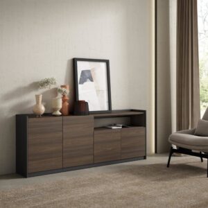 wohnli-moebel-suche-M26030122-1 Sideboard Holzeffekt dunkle Eiche und schwarz 210x37x80cm 210x80x37cm Spanplatte Braun Skraut home Möbel Esszimmermöbel Sideboards, Highboards & niedrige Anrichten