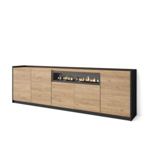 Wohnli Möbelsuche - Sideboard Holzeffekt eiche schwarz 263x37x80cm Kamin mit Feuereffekt