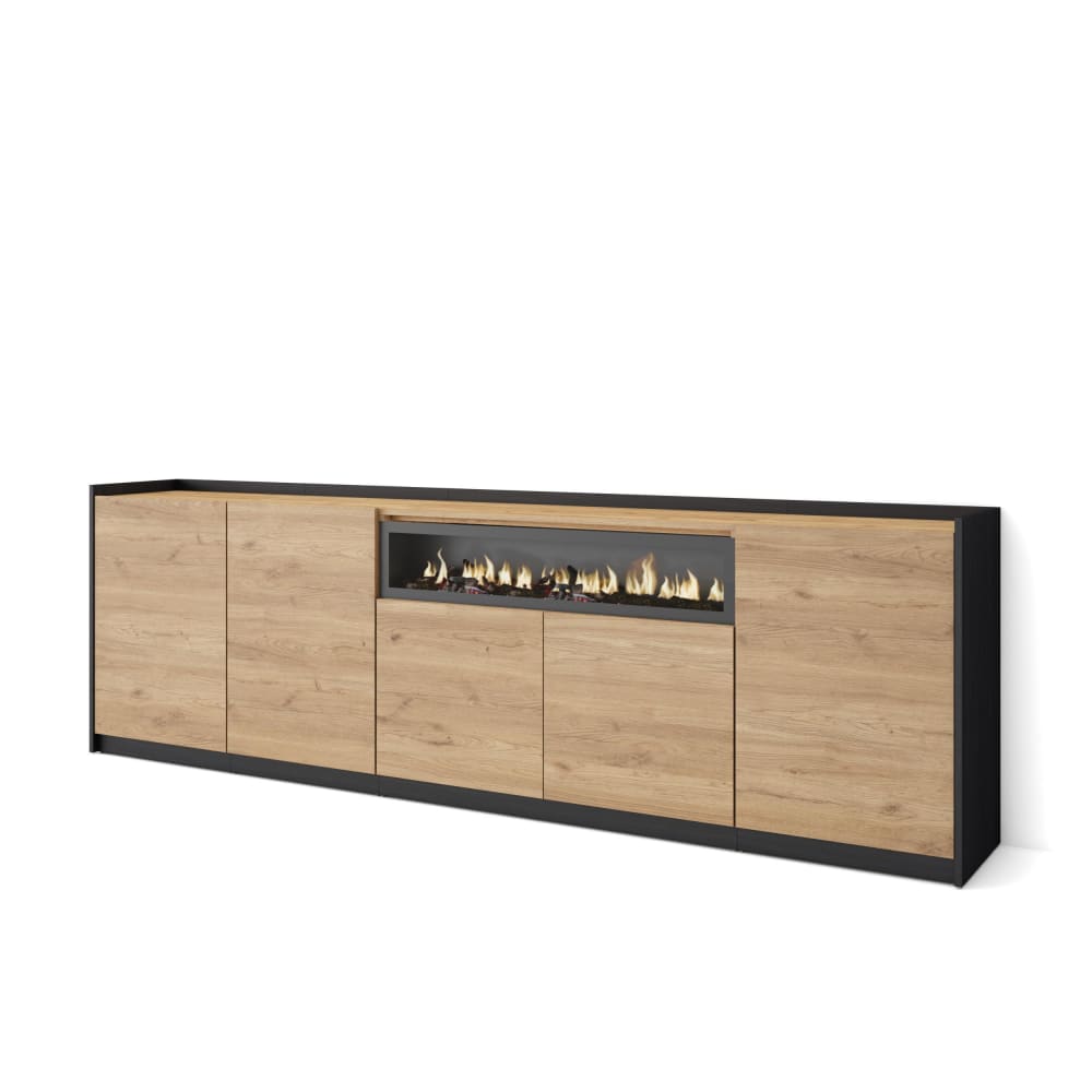 wohnli-moebel-suche-M26030123 Wohnli Möbelsuche - Sideboard Holzeffekt eiche schwarz 263x37x80cm Kamin mit Feuereffekt