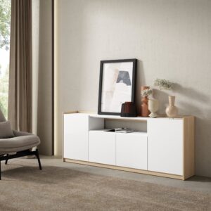 wohnli-moebel-suche-M26030125-1 Sideboard Holzeffekt weiß und soft eiche 210x37x80cm 210x80x37cm Spanplatte Weiß Skraut home Möbel Esszimmermöbel Sideboards, Highboards & niedrige Anrichten