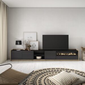 wohnli-moebel-suche-M26030126-1 TV-Möbel Holzeffekt schwarz eiche 310x37x50cm Kamin mit Feuereffekt 310x50x37cm Spanplatte Schwarz Skraut home Möbel Wohnzimmermöbel TV-Möbel