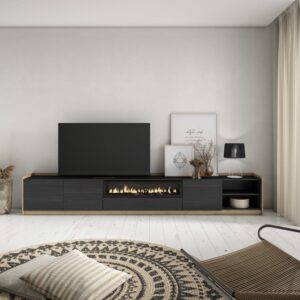 wohnli-moebel-suche-M26030127-1 TV-Möbel Holzeffekt schwarz eiche 310x37x50cm Kamin mit Feuereffekt 310x50x37cm Spanplatte Schwarz Skraut home Möbel Wohnzimmermöbel TV-Möbel