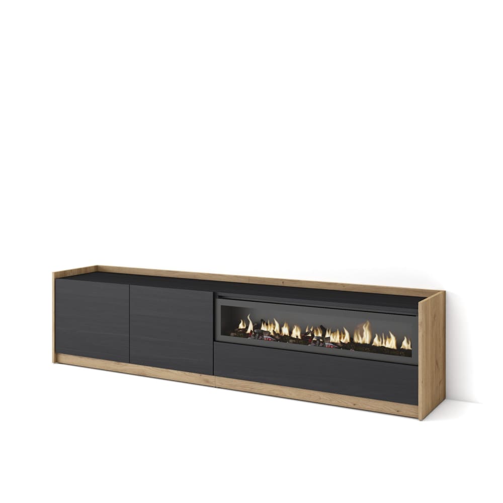 wohnli-moebel-suche-M26030129 Wohnli Möbelsuche - TV-Möbel Holzeffekt schwarz eiche 208x37x50cm Kamin mit Feuereffekt