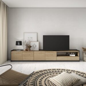 TV-Möbel Holzeffekt eiche und schwarz 310x37x50cm 310x50x37cm Spanplatte Beige Skraut home Möbel Wohnzimmermöbel TV-Möbel
