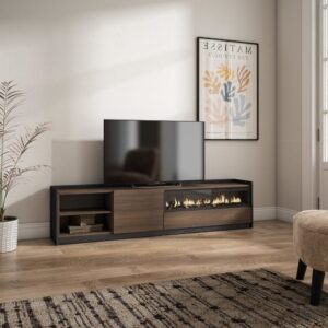 wohnli-moebel-suche-M26030131-1 TV-Möbel Holzeffekt Eiche schwarz 208x37x50cm Kamin mit Feuereffekt 210x50x37cm Spanplatte Braun Skraut home Möbel Wohnzimmermöbel TV-Möbel