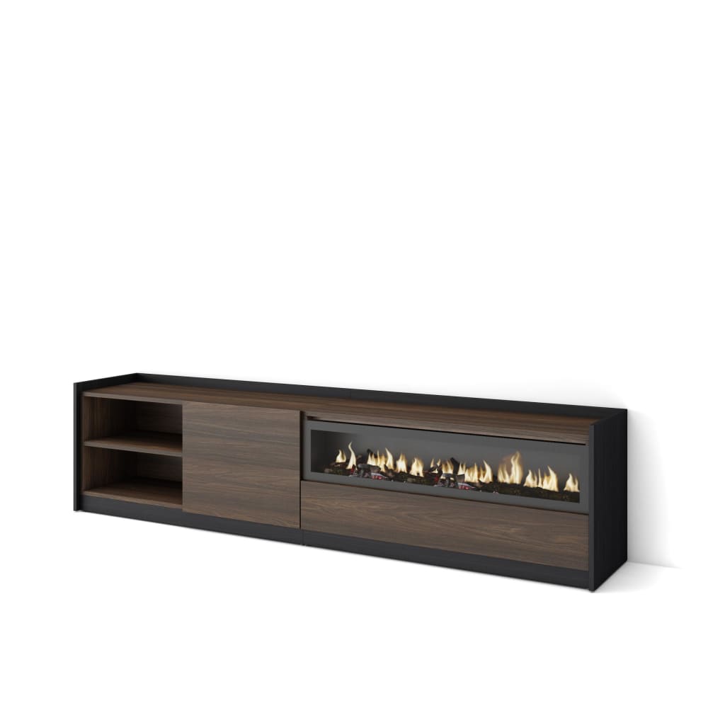 wohnli-moebel-suche-M26030131 Wohnli Möbelsuche - TV-Möbel Holzeffekt Eiche schwarz 208x37x50cm Kamin mit Feuereffekt