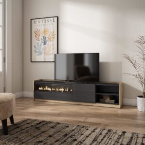 wohnli-moebel-suche-M26030134-1 TV-Möbel Holzeffekt schwarz eiche 208x37x50cm Kamin mit Feuereffekt 210x50x37cm Spanplatte Schwarz Skraut home Möbel Wohnzimmermöbel TV-Möbel