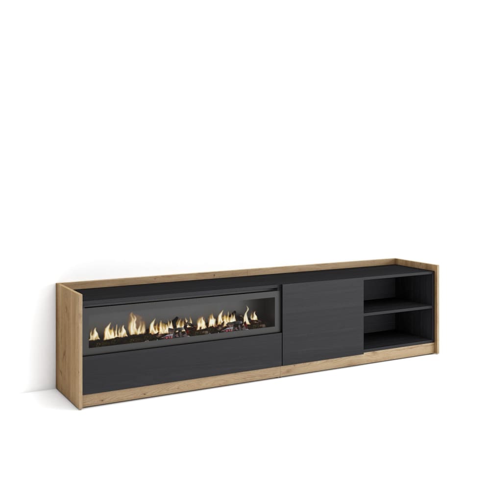 wohnli-moebel-suche-M26030134 Wohnli Möbelsuche - TV-Möbel Holzeffekt schwarz eiche 208x37x50cm Kamin mit Feuereffekt