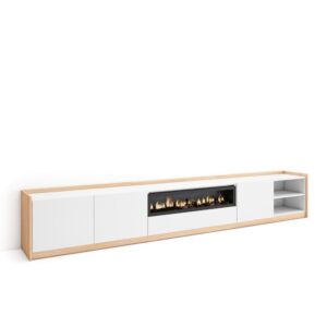 Wohnli Möbelsuche - TV-Möbel Holzeffekt weiß dunkler eiche 310x37x50 Kamin mit Feuereffekt