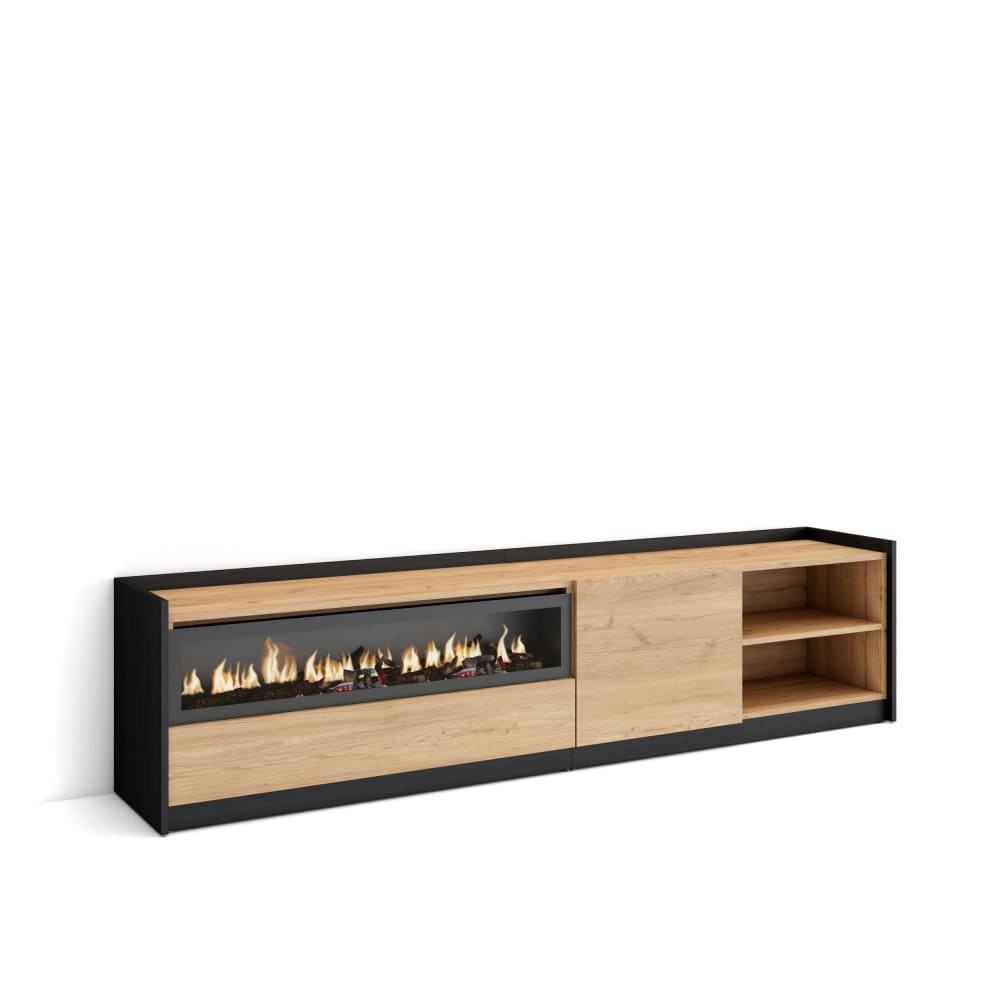 wohnli-moebel-suche-M26030141 Wohnli Möbelsuche - TV-Möbel Holzeffekt eiche schwarz 208x37x50cm Kamin mit Feuereffekt