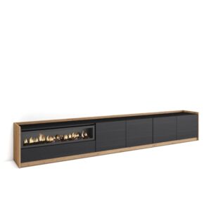 Wohnli Möbelsuche - TV-Möbel Holzeffekt schwarz eiche 310x37x50cm Kamin mit Feuereffekt