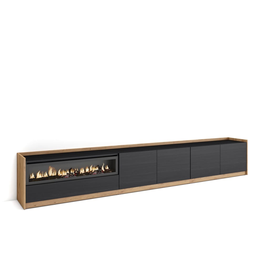 wohnli-moebel-suche-M26030142 Wohnli Möbelsuche - TV-Möbel Holzeffekt schwarz eiche 310x37x50cm Kamin mit Feuereffekt