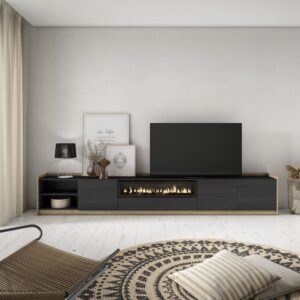 TV-Möbel Holzeffekt schwarz eiche 310x37x50cm Kamin mit Feuereffekt 310x50x37cm Spanplatte Schwarz Skraut home Möbel Wohnzimmermöbel TV-Möbel