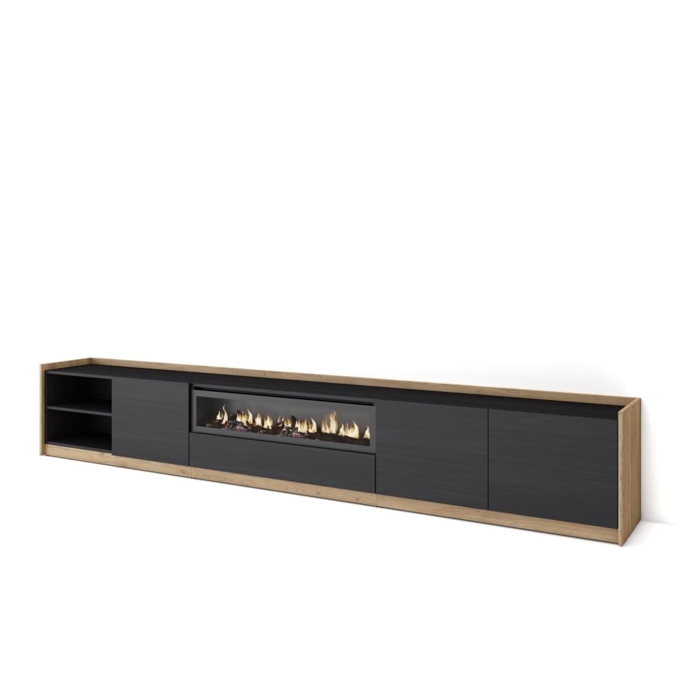 wohnli-moebel-suche-M26030143 Wohnli Möbelsuche - TV-Möbel Holzeffekt schwarz eiche 310x37x50cm Kamin mit Feuereffekt