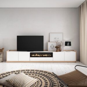 TV-Möbel Holzeffekt weiß dunkler eiche 310x37x50 Kamin mit Feuereffekt 310x50x37cm Spanplatte Weiß Skraut home Möbel Wohnzimmermöbel TV-Möbel