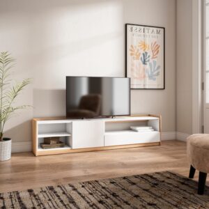 wohnli-moebel-suche-M26030145-1 TV-Möbel Holzeffekt weiß und dunkler eiche 208x37x50cm 210x50x37cm Spanplatte Weiß Skraut home Möbel Wohnzimmermöbel TV-Möbel