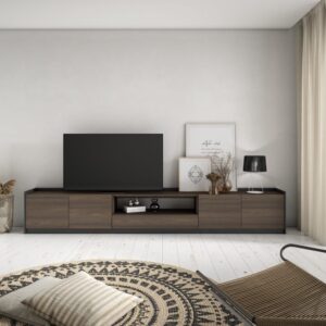 TV-Möbel Holzeffekt dunkle Eiche und schwarz 310x37x50cm 310x50x37cm Spanplatte Braun Skraut home Möbel Wohnzimmermöbel TV-Möbel