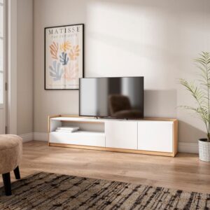 TV-Möbel Holzeffekt weiß und dunkler eiche 208x37x50cm 210x50x37cm Spanplatte Weiß Skraut home Möbel Wohnzimmermöbel TV-Möbel
