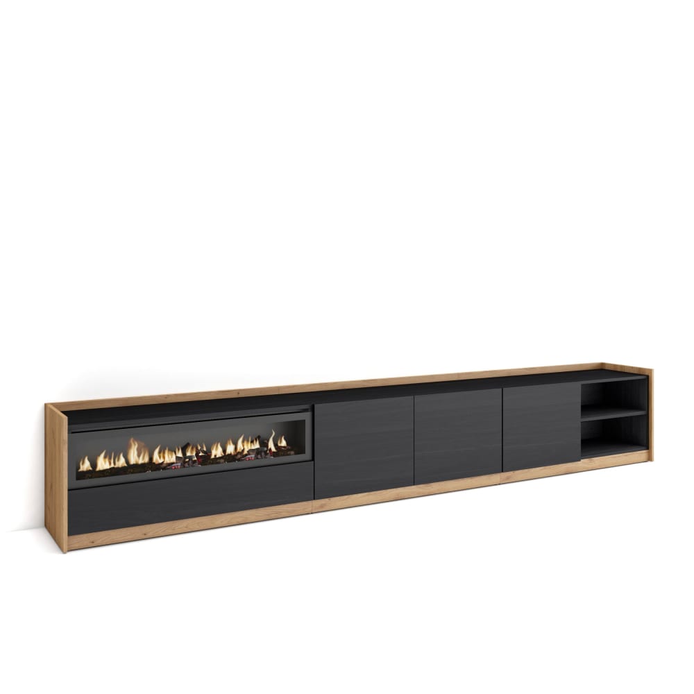 wohnli-moebel-suche-M26030149 Wohnli Möbelsuche - TV-Möbel Holzeffekt schwarz eiche 310x37x50cm Kamin mit Feuereffekt