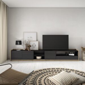 TV-Möbel Holzeffekt schwarz und eiche 310x37x50cm 310x50x37cm Spanplatte Schwarz Skraut home Möbel Wohnzimmermöbel TV-Möbel