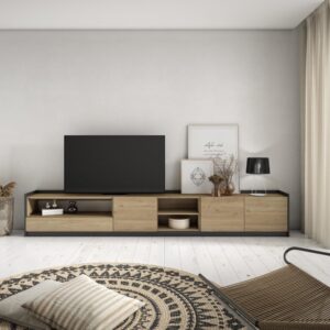 TV-Möbel Holzeffekt eiche und schwarz 310x37x50cm 310x50x37cm Spanplatte Beige Skraut home Möbel Wohnzimmermöbel TV-Möbel