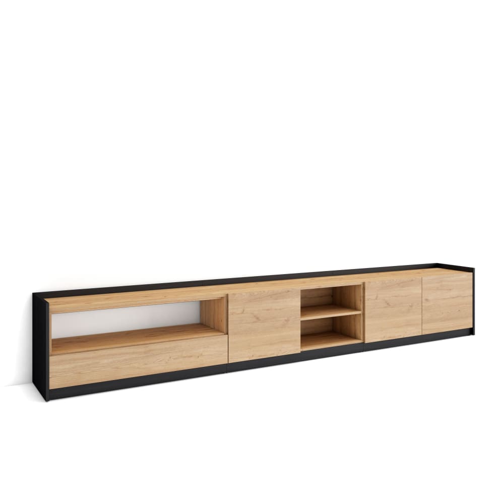 Wohnli Möbelsuche - TV-Möbel Holzeffekt eiche und schwarz 310x37x50cm