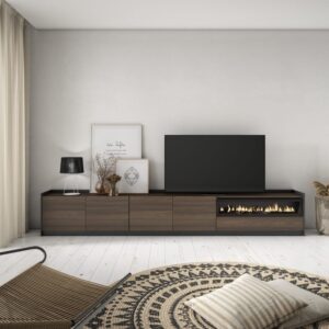 wohnli-moebel-suche-M26030155-1 TV-Möbel Holzeffekt Eiche schwarz 310x37x50cm Kamin mit Feuereffekt 310x50x37cm Spanplatte Braun Skraut home Möbel Wohnzimmermöbel TV-Möbel