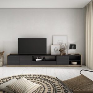 TV-Möbel Holzeffekt schwarz und eiche 310x37x50cm 310x50x37cm Spanplatte Schwarz Skraut home Möbel Wohnzimmermöbel TV-Möbel