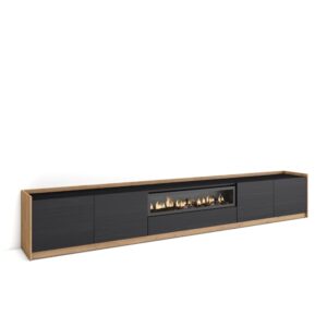 Wohnli Möbelsuche - TV-Möbel Holzeffekt schwarz eiche 310x37x50cm Kamin mit Feuereffekt