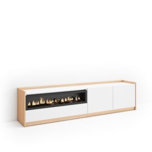 Wohnli Möbelsuche - TV-Möbel Holzeffekt weiß dunkler eiche 208x37x50 Kamin mit Feuereffekt