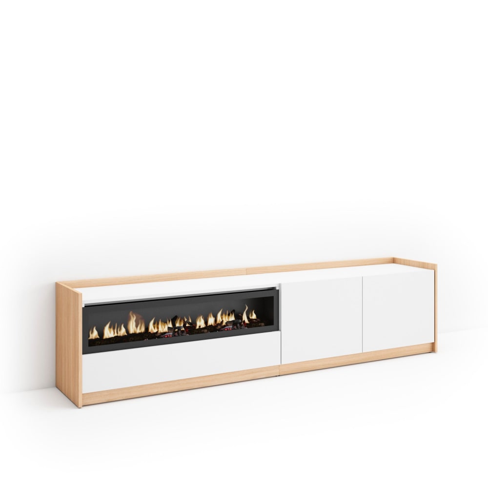 wohnli-moebel-suche-M26030162 Wohnli Möbelsuche - TV-Möbel Holzeffekt weiß dunkler eiche 208x37x50 Kamin mit Feuereffekt