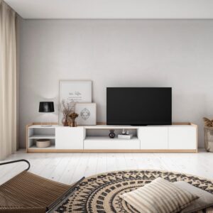 wohnli-moebel-suche-M26030163-1 TV-Möbel Holzeffekt weiß und dunkler eiche 310x37x50cm 310x50x37cm Spanplatte Weiß Skraut home Möbel Wohnzimmermöbel TV-Möbel