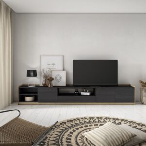 TV-Möbel Holzeffekt schwarz und eiche 310x37x50cm 310x50x37cm Spanplatte Schwarz Skraut home Möbel Wohnzimmermöbel TV-Möbel