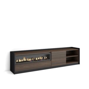 Wohnli Möbelsuche - TV-Möbel Holzeffekt Eiche schwarz 208x37x50cm Kamin mit Feuereffekt