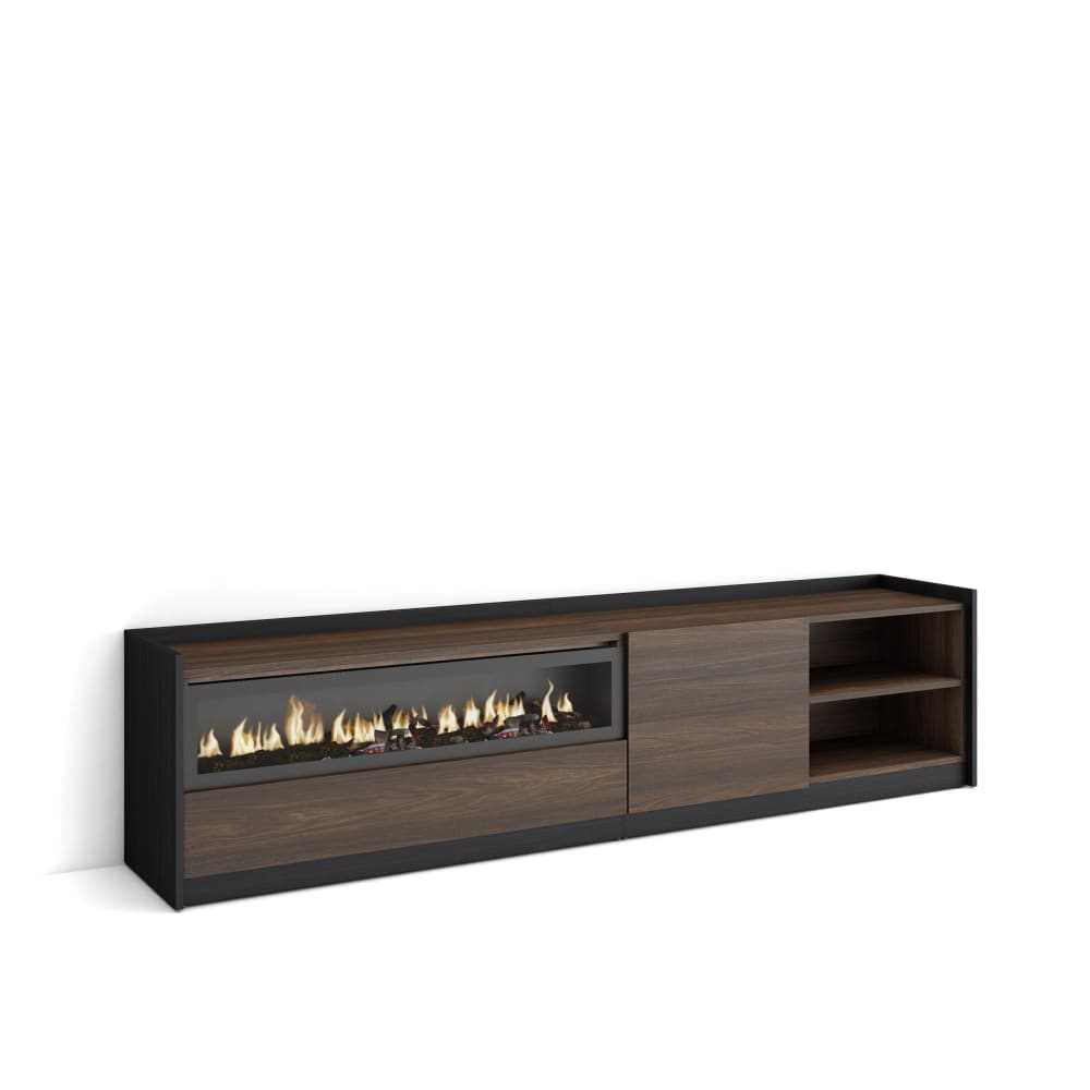 wohnli-moebel-suche-M26030166 Wohnli Möbelsuche - TV-Möbel Holzeffekt Eiche schwarz 208x37x50cm Kamin mit Feuereffekt