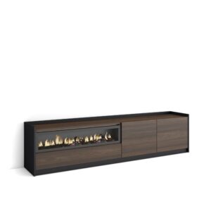 Wohnli Möbelsuche - TV-Möbel Holzeffekt Eiche schwarz 208x37x50cm Kamin mit Feuereffekt